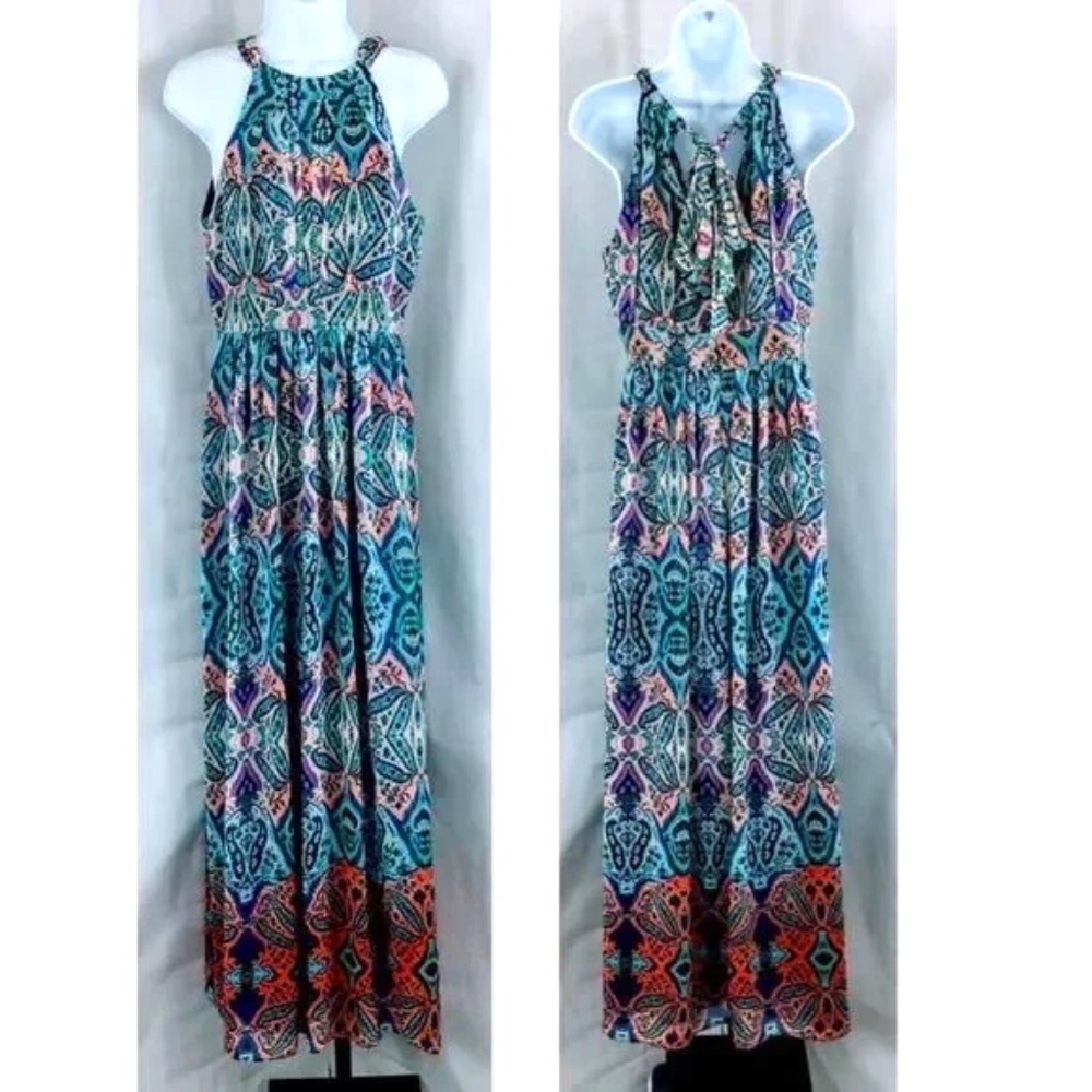 Eliza J Tioma Halter Maxi Dress Paisley Scarf Print Dress Size 6